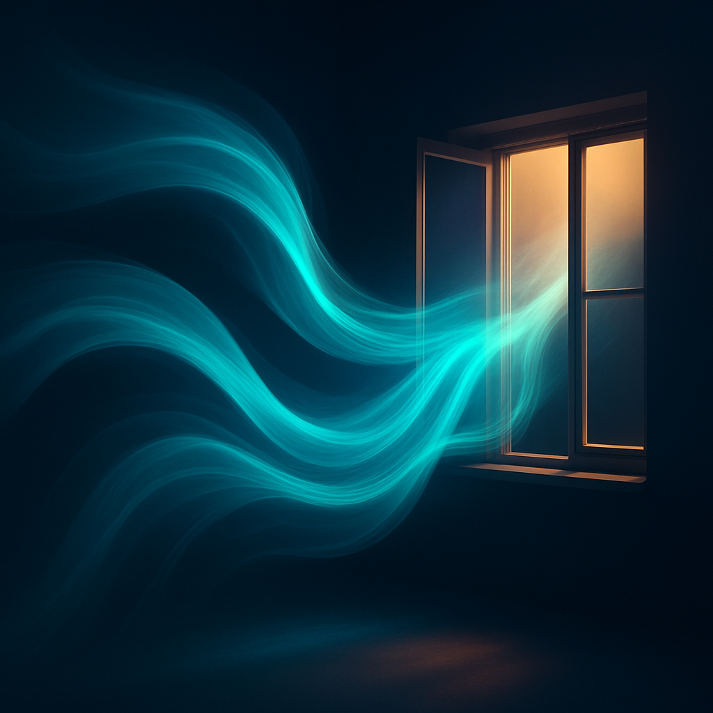 Abstract visualization of fresh air streaming through an open window